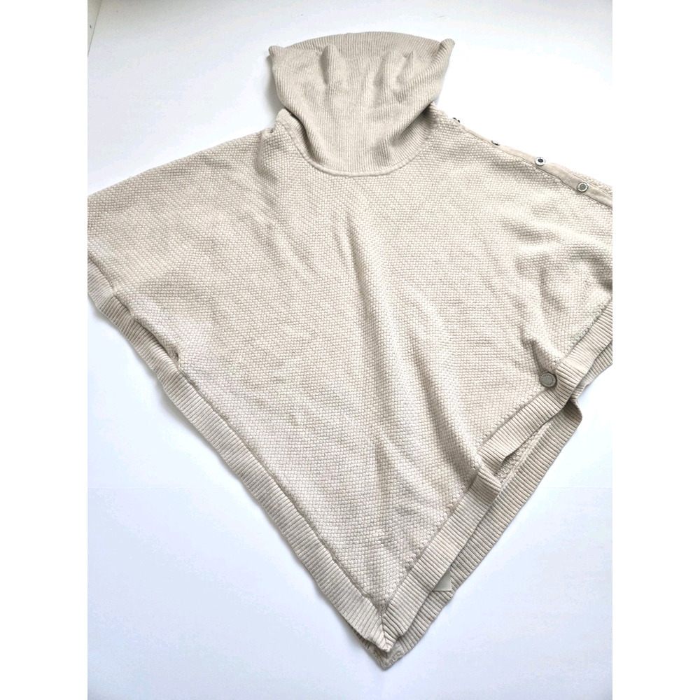 White House Black Market Poncho Cape Size L Beige Oatmeal Color Button Detail